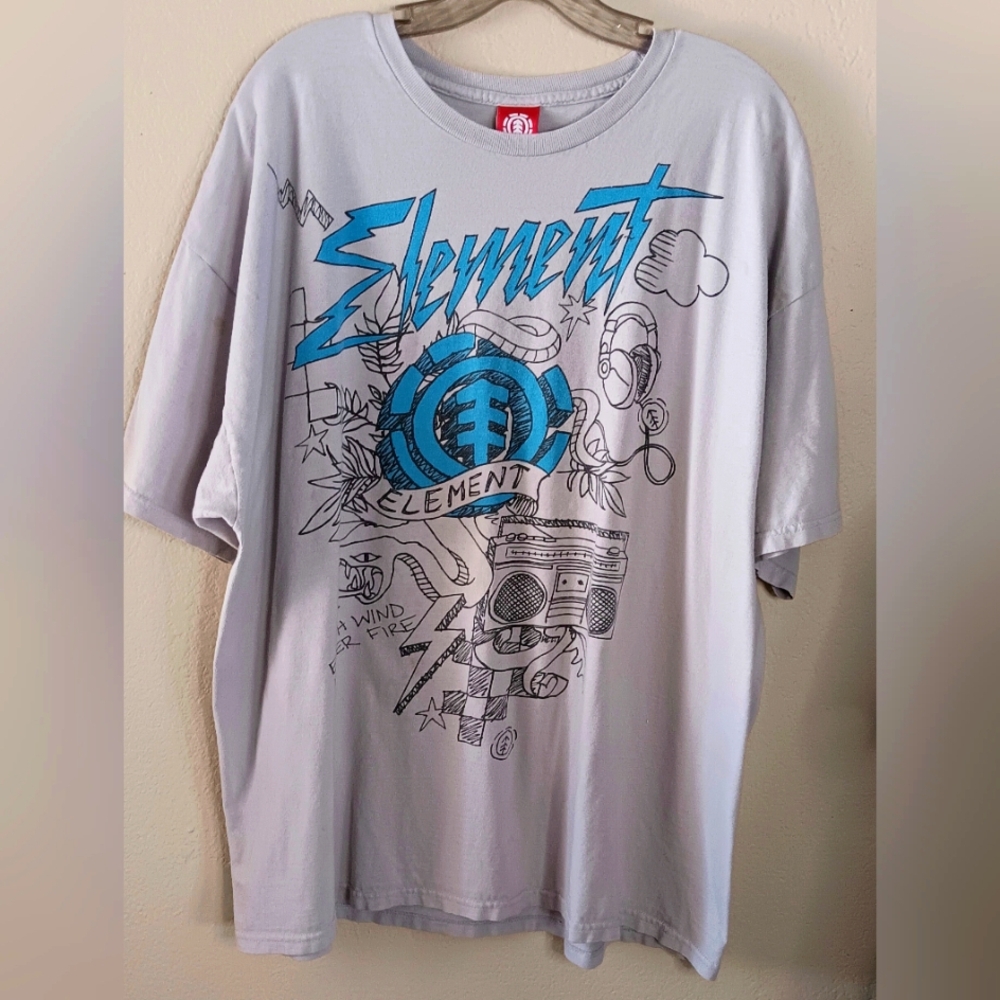 3/10 Element Graphic Tee T-Shirt Streetwear Skater Music Gray Blue XL *FLAW*